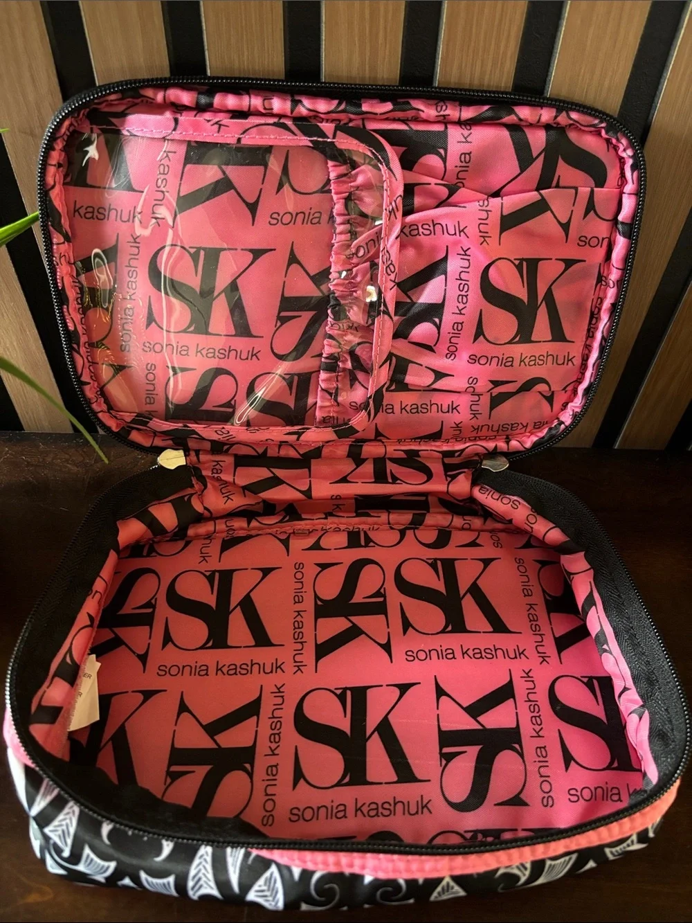 Sonia Kashuk Black & Pink Patterned Cosmetic Case with Handle